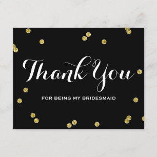 Gold Glitter Black Bridesmaid Bedankt kaarten