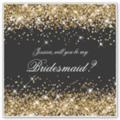 Gold Glitter Black Bridesmaid-voorstel Cadebox Sticker (Voorkant)