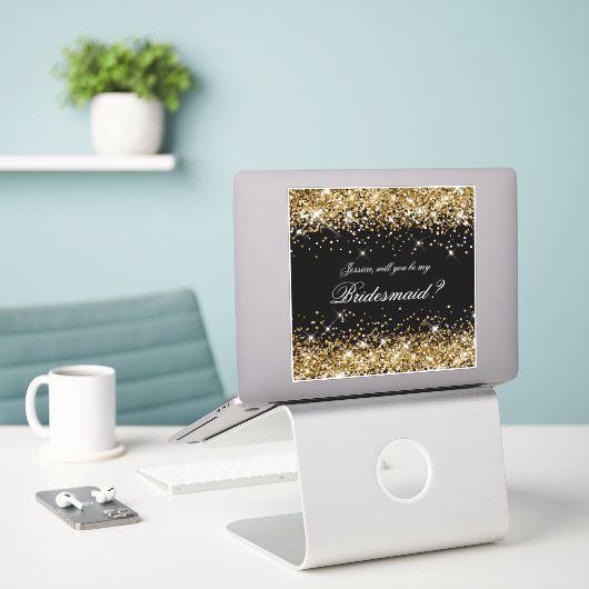 Gold Glitter Black Bridesmaid-voorstel Cadebox Sticker (Laptop op bureau)