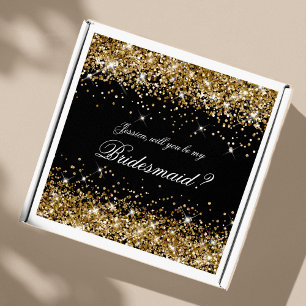 Gold Glitter Black Bridesmaid-voorstel Cadebox Sticker