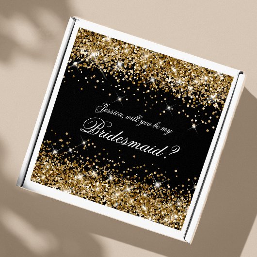 Gold Glitter Black Bridesmaid-voorstel Cadebox Sticker