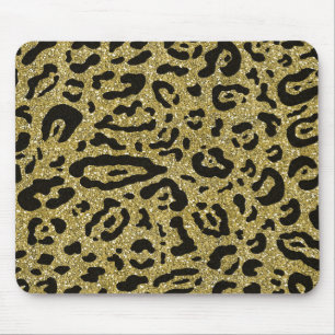 Gold Glitter Black Cheetah Leopard Animal Print Muismat