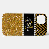 Gold Glitter Black Chevron Monogrammed Case-Mate iPhone Case (Achterkant (horizontaal))