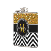 Gold Glitter Black Chevron Pattern Monogram Heupfles (Links)