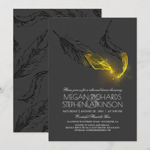 Gold Glitter Black Feathers Rehearsal Dinner Kaart