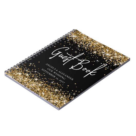 Gold Glitter Black Glam Weddenschap Notitieboek (Linkerzijde)