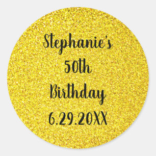 Gold Glitter Black Happy Birthday Aangepast naamti Ronde Sticker