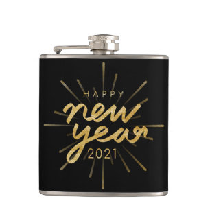 Gold Glitter Black Happy Nieuwjaar 2021-fles Heupfles