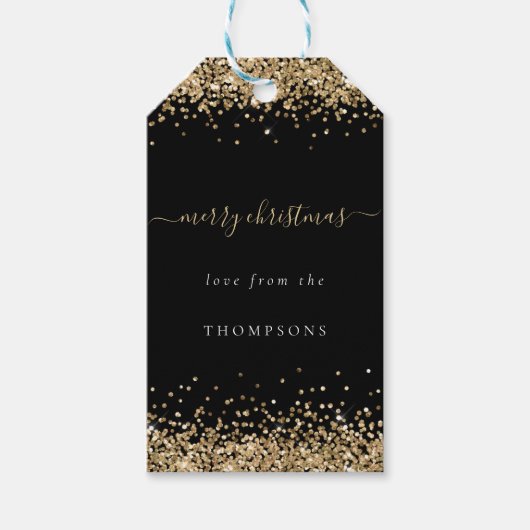 Gold Glitter Black Name Merry kerst Cadeaulabel (Voorkant)
