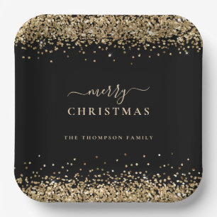 Gold Glitter Black Name Merry kerst Papieren Bordje