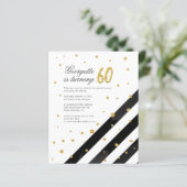 Gold Glitter Black Stripes 60e verjaardag (Staand voorkant)
