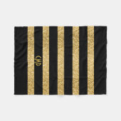Gold Glitter Black Stripes Monogram Fleece Deken (Voorkant (Horizontaal))