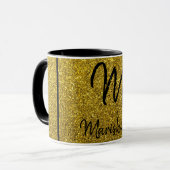 Gold Glitter Black Trim - Aangepaste monogram naam Mok (Voorkant links)