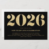 Gold Glitter Black Uitnodiging Eve-partij nieuwjaa (Voorkant / Achterkant)