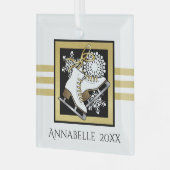 Gold Glitter Black White Ice Skating Glas Ornament (Voorkant links)