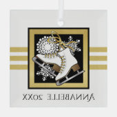 Gold Glitter Black White Ice Skating Glas Ornament (Achterkant)
