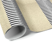 Gold Glitter Black White Stripe Camouflage Modern Cadeaupapier (Rol Hoek)