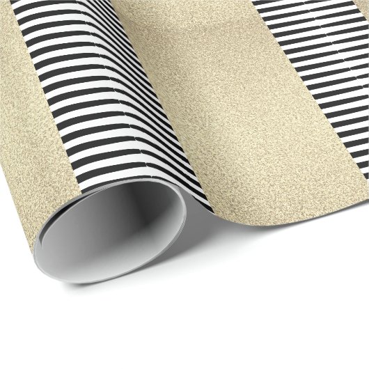 Gold Glitter Black White Stripe Camouflage Modern Cadeaupapier (Rol Hoek)