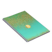 Gold Glitter & Blauwgroen Aqua Glam Glamor Monogra Notitieboek (Rechterzijde)