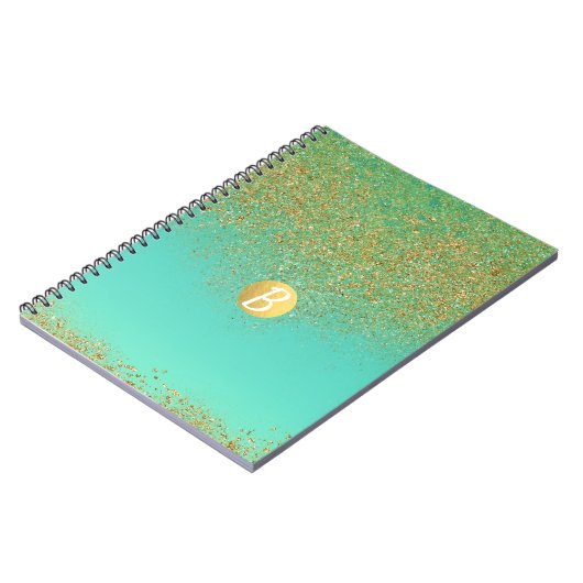 Gold Glitter & Blauwgroen Aqua Glam Glamor Monogra Notitieboek (Linkerzijde)