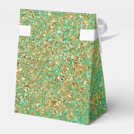 Gold Glitter & Blauwgroen Aqua Glam Monogram Bedankdoosjes (Achterkant)