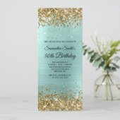 Gold Glitter Bleek Turquoise Folie 50e verjaardag Kaart (Staand voorkant)