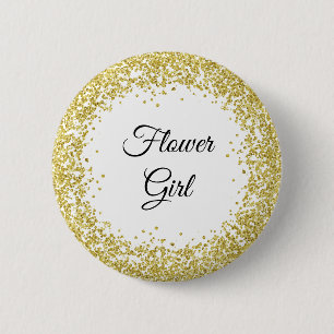 Gold Glitter. Bloemenmeisje. Ronde Button 5,7 Cm