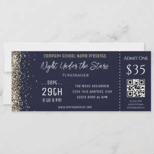 Gold Glitter Blue Company School Event Ticket Kaart