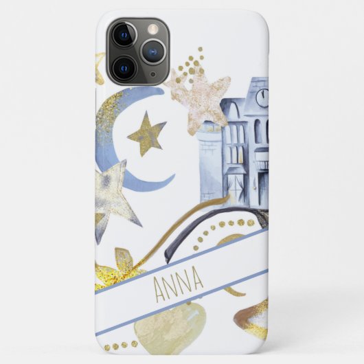*~* Gold Glitter Blue Moon Stars Heart Castle Case-Mate iPhone Case (Achterkant)