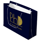 Gold Glitter Blue PhD-Afstuderen Groot Cadeauzakje (Voorkant Gekanteld)