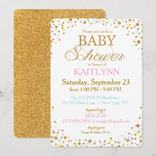 Gold Glitter Blue Pink Yellow Sprinkle Baby shower Kaart