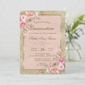 Gold Glitter Blush Floral Quinceañera Birthday Kaart (Staand voorkant)
