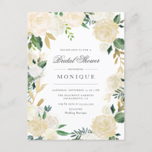 Gold Glitter & Blush Ivoor Floral Vrijgezellenfees Uitnodiging Briefkaart