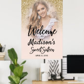 Gold Glitter & Blush Pink 16 Foto Poster (Thuiskantoor)