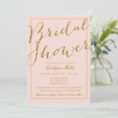 Gold Glitter Blush Pink Bridal Shower Kaart (Staand voorkant)