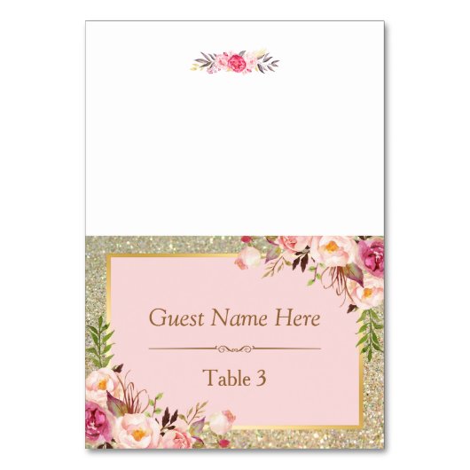 Gold Glitter Blush Pink Floral bruiloft Kaart (Voorkant)