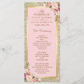 Gold Glitter Blush Pink Floral Wedding Programme Programma (Voorkant)