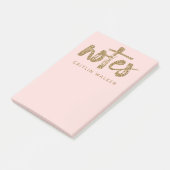 Gold Glitter Blush Pink Sticky Notes Pad (Schuin)