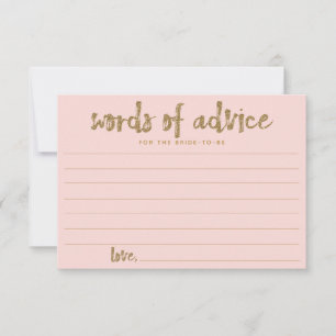 Gold Glitter Blush Pink Words of Advice for Brides Advieskaart