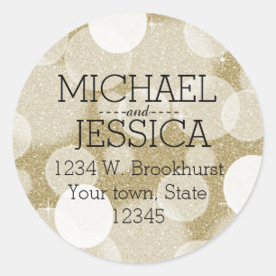 Gold Glitter Bokeh Persoonlijke naam en adres Ronde Sticker