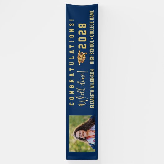 Gold Glitter Bold Script Custom Photo Afstuderen Spandoek (Verticaal)