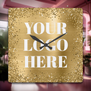 Gold Glitter Border and Folie Logo Vierkante Klok