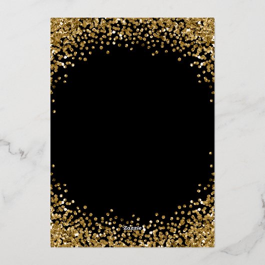Gold Glitter Border Black Christmas Party Folie Uitnodiging (Achterkant)