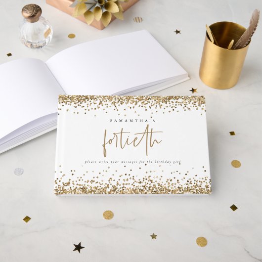 Gold Glitter Borders 40e verjaardag Gastenboek (Voorkant open)