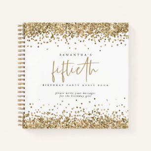 Gold Glitter Borders 50th Birthday Guest Book Notitieboek