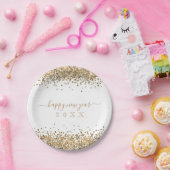 Gold Glitter Borders Script Happy Nieuwjaar Papieren Bordje (Feest)