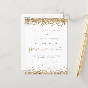 Gold Glitter Borders Script Wedding Save The Date Aankondigingskaart