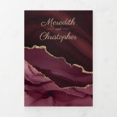 Gold Glitter Bourgondische Agaat Wedding Drieluik Uitnodiging (Cover)