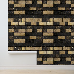 Gold Glitter Brick Pattern Behang