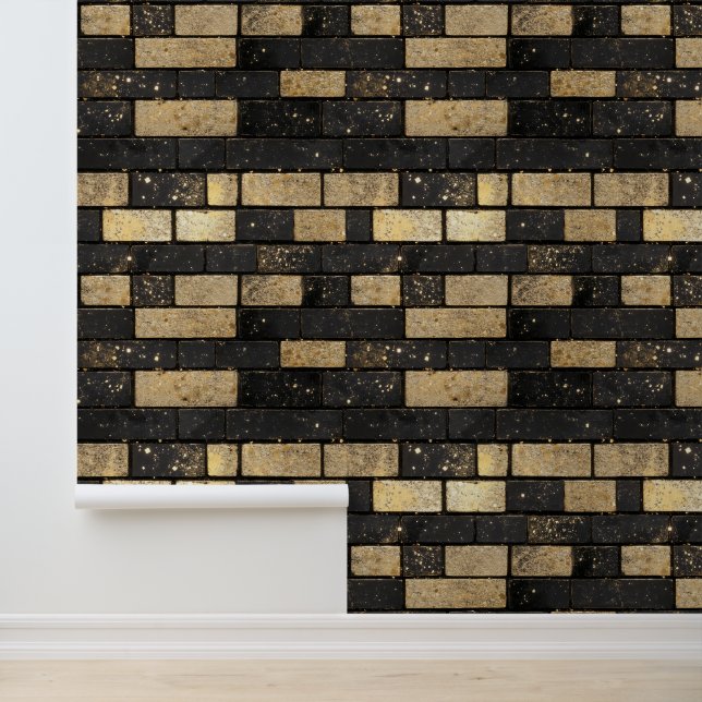 Gold Glitter Brick Pattern Behang (Applicatie)